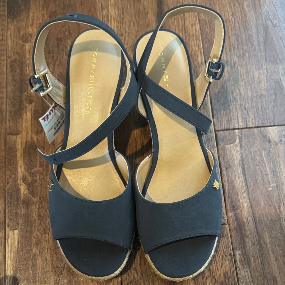 Tommy Hilfiger Black Slingback Wedge Sandals